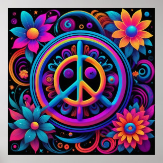 Poster Paix, amour et fleurs