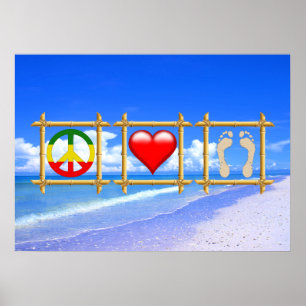 Poster Paix, Amour Et Pieds De Sable