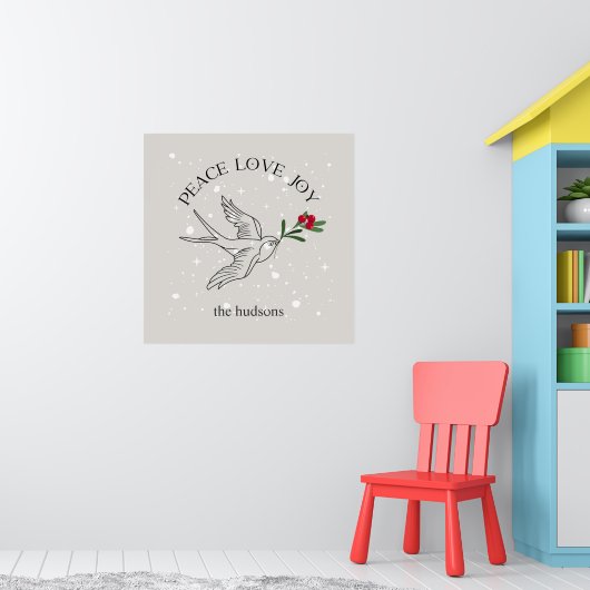 Poster Paix Amour Joie Oiseau de Neige Noël Vacances (Pépinière 1)