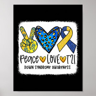 Poster Paix Amour T21 Cure Bleu Jaune Syndrome de Down Se