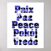 Poster Paix en plusieurs langues Cœurs bleus (Devant)