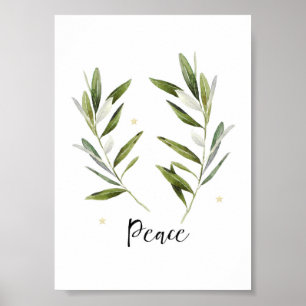Poster PAIX feuille d'olivier Noël Vacances