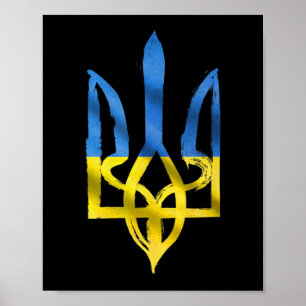 Poster Paix pour l'Ukraine vintage trident soutien ukrain