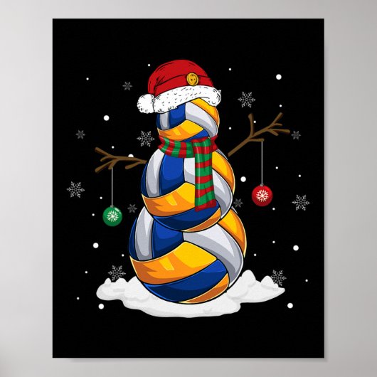 Poster Pajama de Noël du volley-ball du Snowman Santa Hat (Devant)