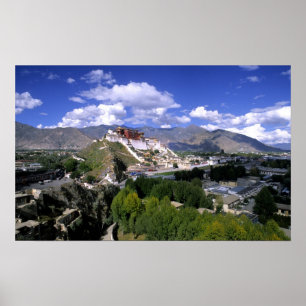 Poster Palais du Potala sur une chaîne de montagnes depui
