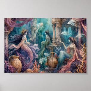 Poster Palais sous-marin de sirène gothique Art Whimsigot