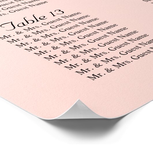 Poster Pale Blush et Gold Design - 16 Seating Chart (Coin)