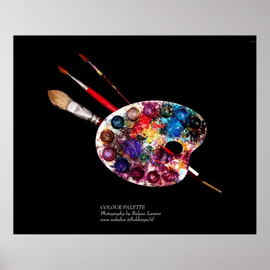 POSTER PALETTE DE COULEUR ARTISTE ET BROUILLES EN NOIR (Devant)
