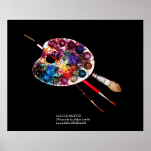 POSTER PALETTE DE COULEUR ARTISTE ET BROUILLES EN NOIR