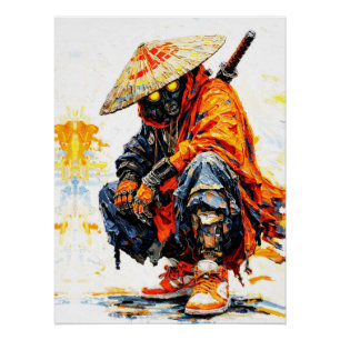 Poster Palette de Cyber Samouraï couteau néon orange impa