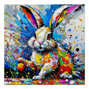 Poster Palette de paille Lapin de Pâques avec oeufs