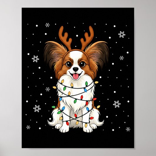 Poster Pallon Dog Christmas Lights Reindeer Funny Xmas Do (Devant)
