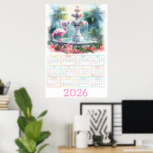 Poster Palm Garden Serenity: 2026 Flamingo Calendar (Bureau à domicile)