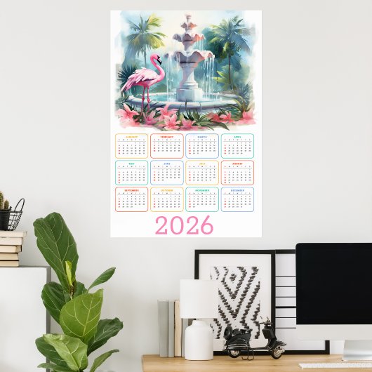 Poster Palm Garden Serenity: 2026 Flamingo Calendar (Bureau à domicile)