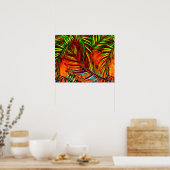 Poster Palm Leaf Art Jungle Fire Edit (Cuisine)