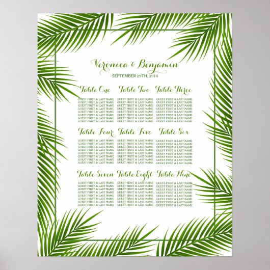 Poster Palm Leaves Tropical Beach Wedding Seating Chart (Devant)