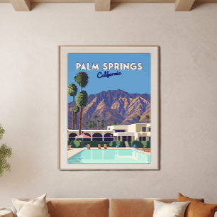 Poster Palm Springs California Pool Hotel Trees Retro