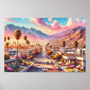 Poster Palm Springs California Travel Places aquarelle