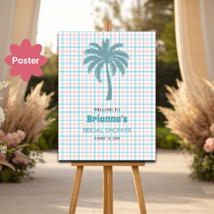 Poster Palm Tree Azure Rose À damiers Bienvenue à la nais