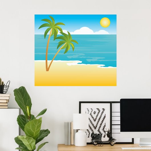 Poster Palm Tree Beach Scene
