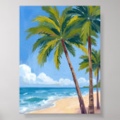 Poster Palm Tree Beach | Tropical Watercolor Blue Sky (Devant)