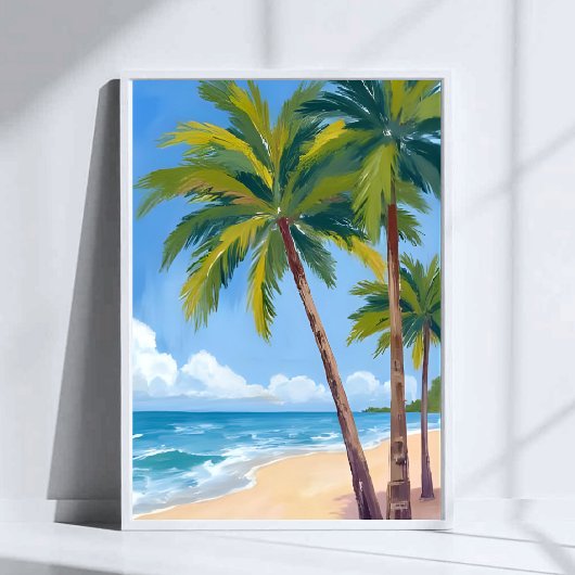Poster Palm Tree Beach | Tropical Watercolor Blue Sky