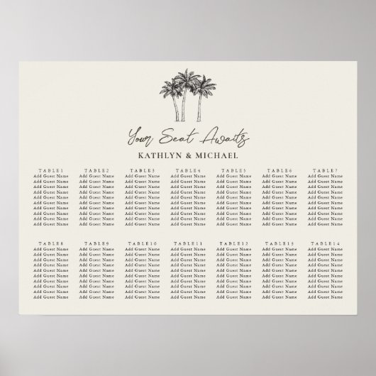 Poster Palm Tree Destination Mariage 14 Table Seating (Devant)
