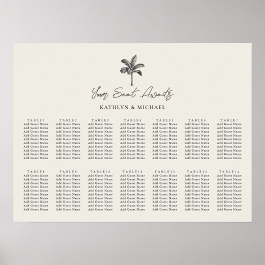 Poster Palm Tree Destination Mariage 14 Table Seating (Devant)