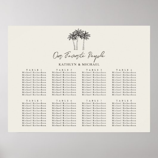 Poster Palm Tree Destination Mariage 8 Table Seating (Devant)