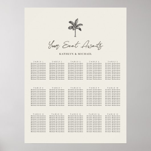 Poster Palm Tree Destination Wedding 15 Seating Chart (Devant)
