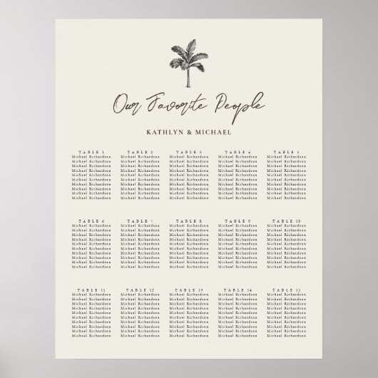 Poster Palm Tree Destination Wedding 15 Seating Chart (Devant)