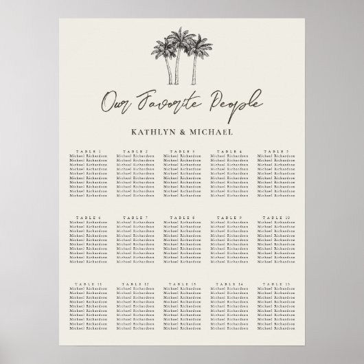 Poster Palm Tree Destination Wedding 15 Seating Chart (Devant)