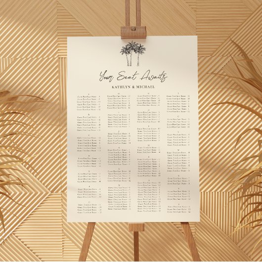 Poster Palm Tree Minimaliste Mariage Siège Alphabétique
