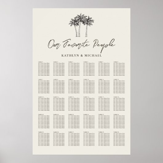 Poster Palm Tree Modern Mariage 30 Table Seating Chart (Devant)