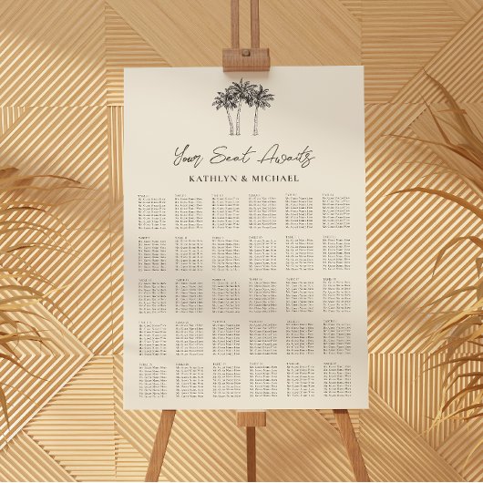Poster Palm Tree Modern Mariage 30 Table Seating Chart