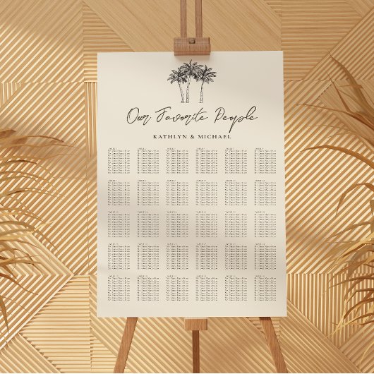 Poster Palm Tree Modern Mariage 30 Table Seating Chart
