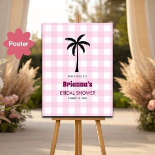 Poster Palm Tree rose blanc À damiers accueil de la nupti