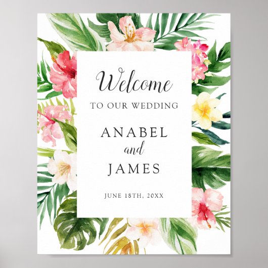 Poster Palm Tropical Banana Leaf Blush Floral Welcome (Devant)