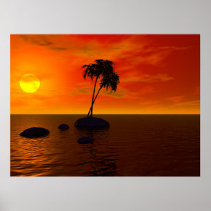 Poster Palme de coucher de soleil