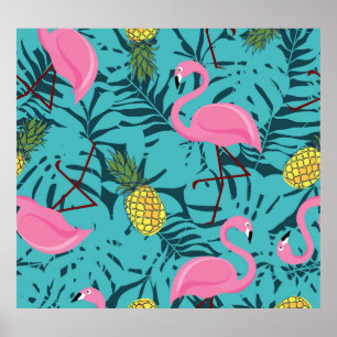 Poster Palme de Flamants roses roses : Exotic Hawaii
