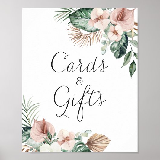 Poster Palme Tropical Floral Blush Cartes De Mariage Et C (Devant)