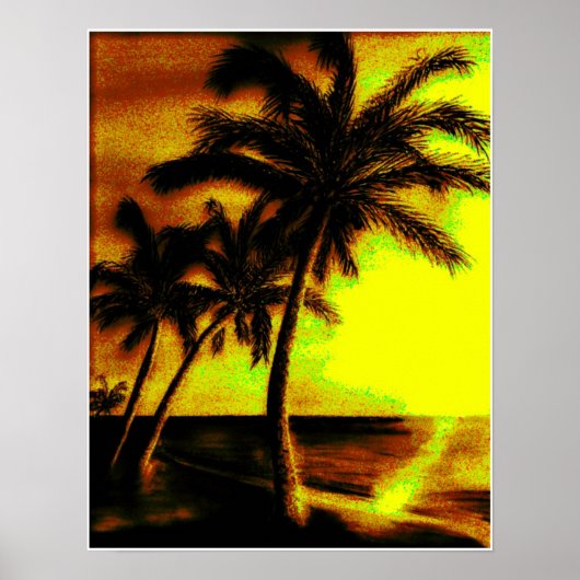 Poster Palmes de coco au coucher du soleil (Devant)