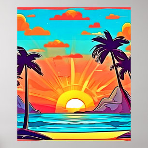 Poster Palmes de coucher du soleil : Vue tropicale