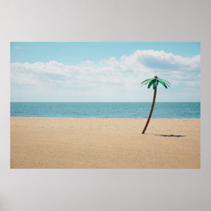 Poster Palmier artificiel vert en bord de mer