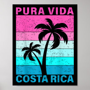 Poster Palmier au coucher du soleil rétro Costa Rica Vaca