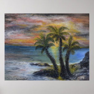 Poster Palmier coucher de soleil