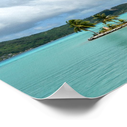 Poster Palmier dans la lagune de Bora Bora (Coin)