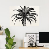 Poster Palmier de l'île tropicale rétro en noir et blanc (Bureau à domicile)