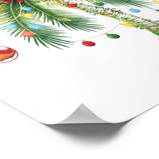Poster Palmier de Noël tropical avec lumières et ornam (Coin)