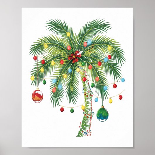 Poster Palmier de Noël tropical avec lumières et ornam (Devant)